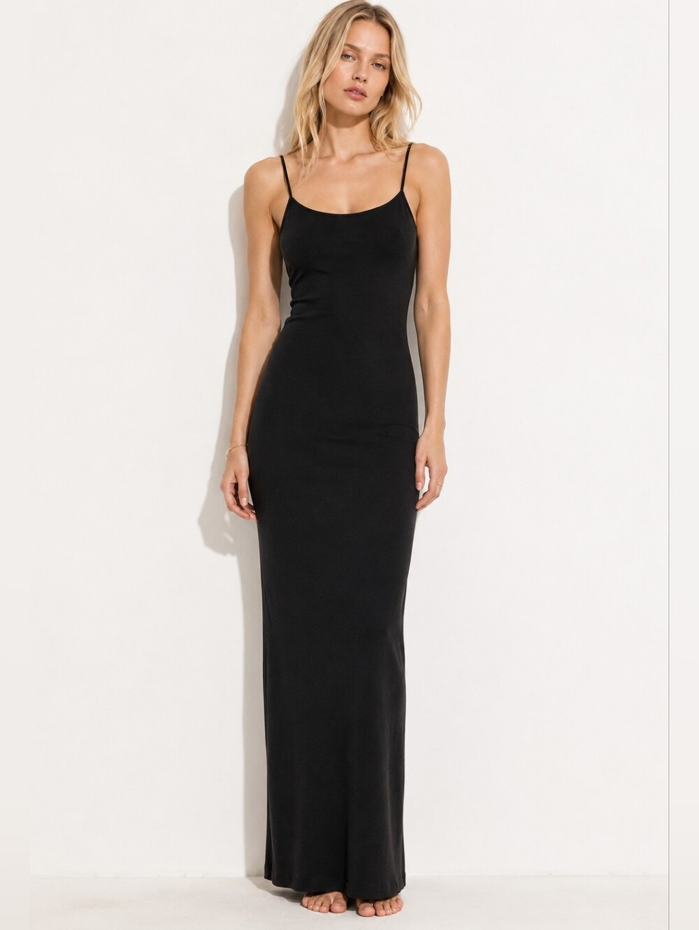 NEW Black Thick Knit Maxi Slip Dress Soft Compression Feel Tall Friendly XS XXS